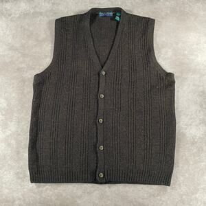 Vintage Clay Brooke Brown Button Casual Grandpa Textured Knit Sweater Vest